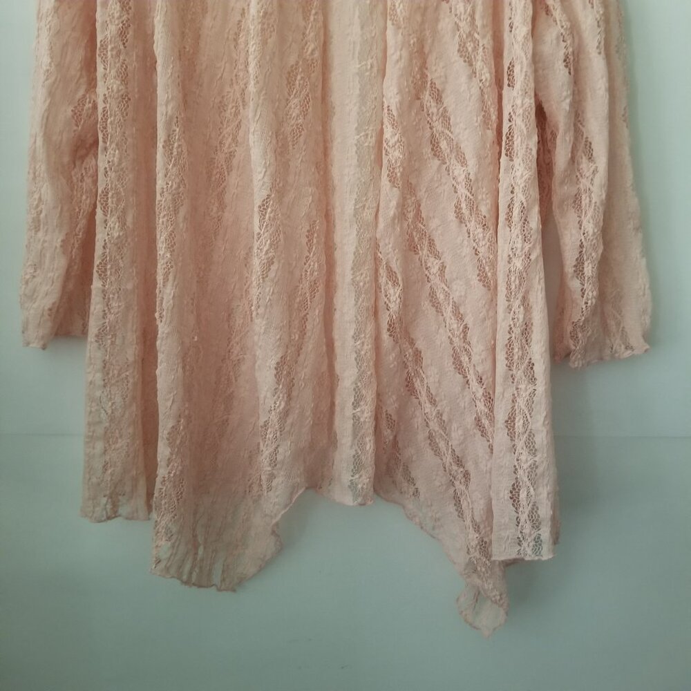 Vtg Keren Hart Women M Peach Lace Knit 3/4 Long Sleeve Lightweight Open Cardigan - Picture 5 of 13